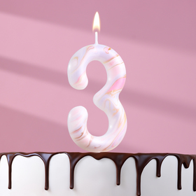 Свеча в торт 'Белый мрамор', цифра '3', ГИГАНТ, 12,5 см Ош