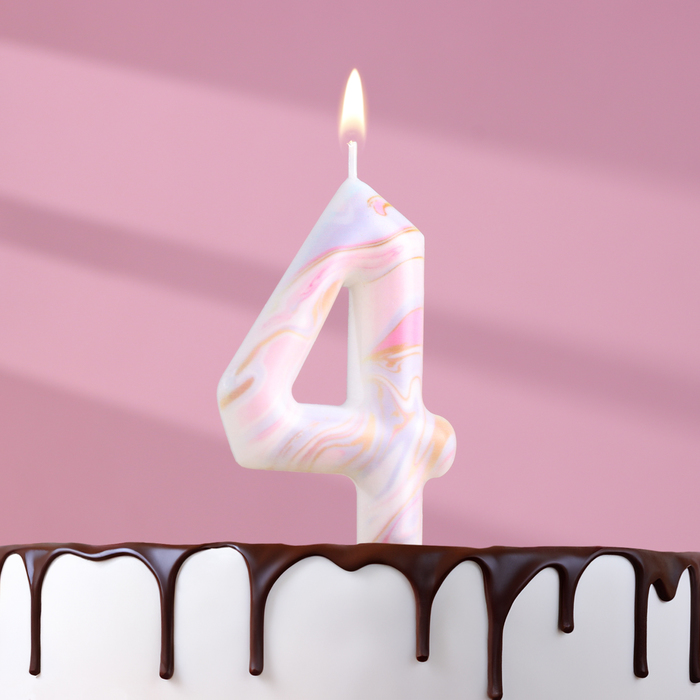 Свеча в торт Белый мрамор, цифра 4, ГИГАНТ, 9 см