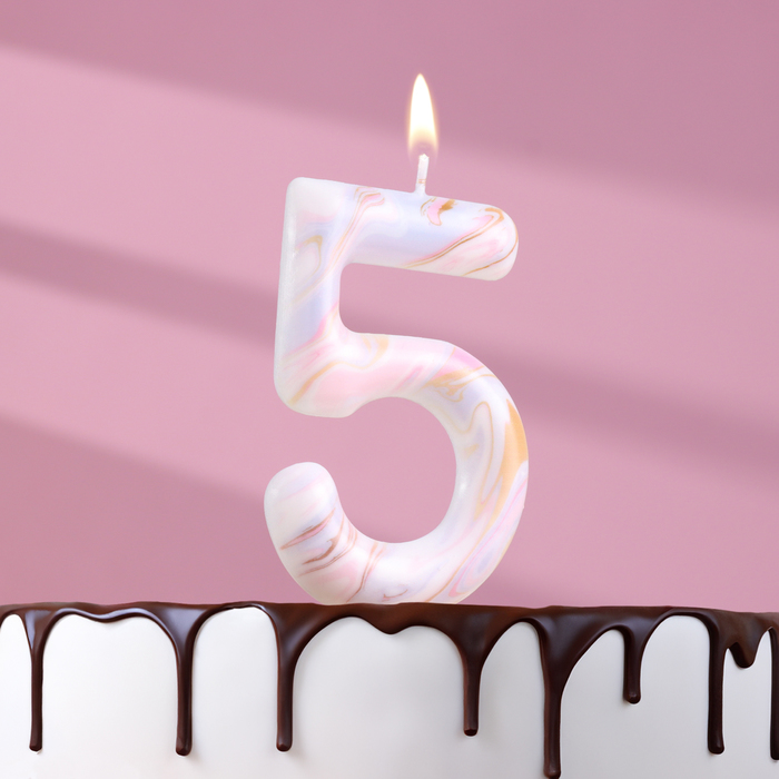 Свеча в торт Белый мрамор, цифра 5, ГИГАНТ, 9 см свеча цифра в торт 5 мрамор