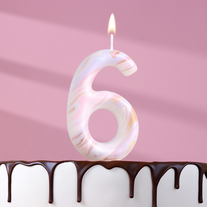 Свеча в торт Белый мрамор, цифра 6, ГИГАНТ, 9 см свеча цифра в торт 6 мрамор