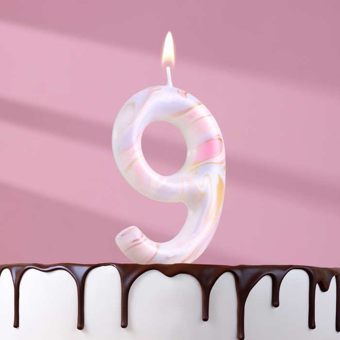 Свеча в торт Белый мрамор, цифра 9, ГИГАНТ, 9 см свеча в торт белый мрамор цифра 2 гигант 12 5 см