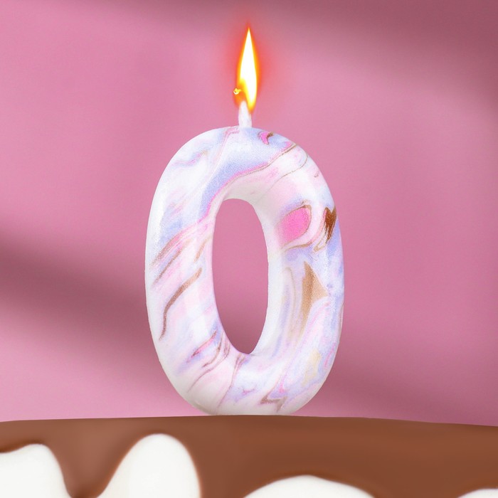 Свеча в торт Белый мрамор, цифра 0, 5,5 см