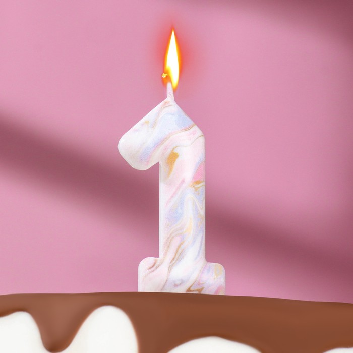 Свеча в торт Белый мрамор, цифра 1, 5,5 см свеча цифра в торт 4 мрамор