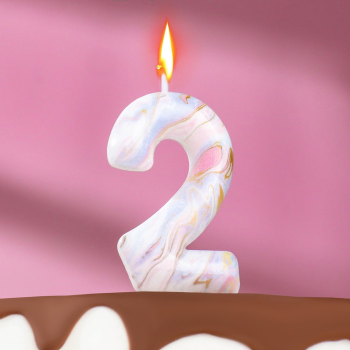 Свеча в торт Белый мрамор, цифра 2, 5,5 см свеча в торт белый мрамор цифра 6 8 см