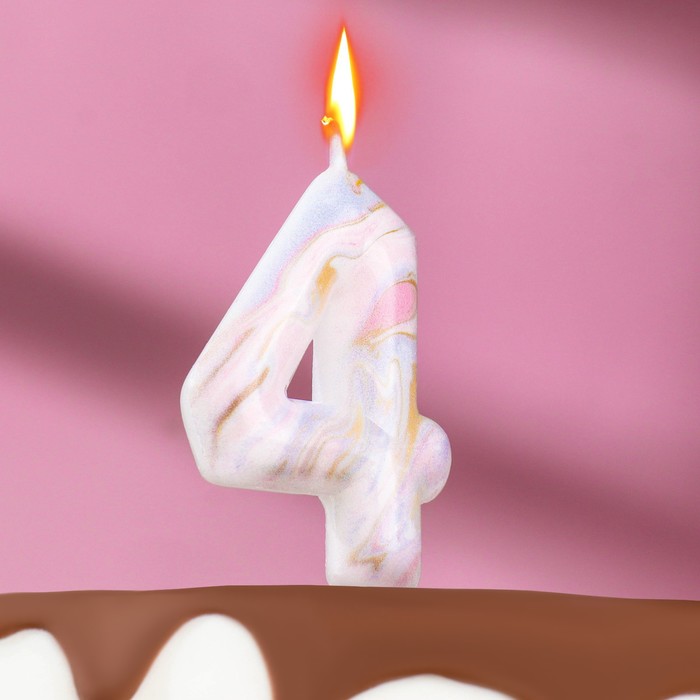 Свеча в торт Белый мрамор, цифра 4, 5,5 см