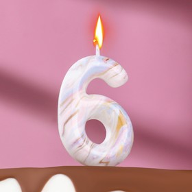 Свеча в торт "Белый мрамор", цифра "6", 8 см