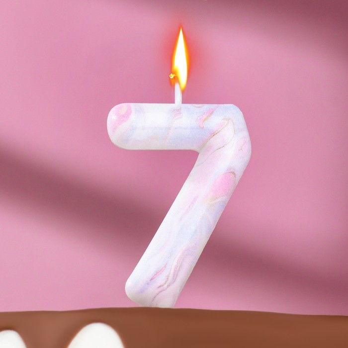 Свеча в торт Белый мрамор, цифра 7, 5,5 см свеча в торт белый мрамор цифра 6 8 см