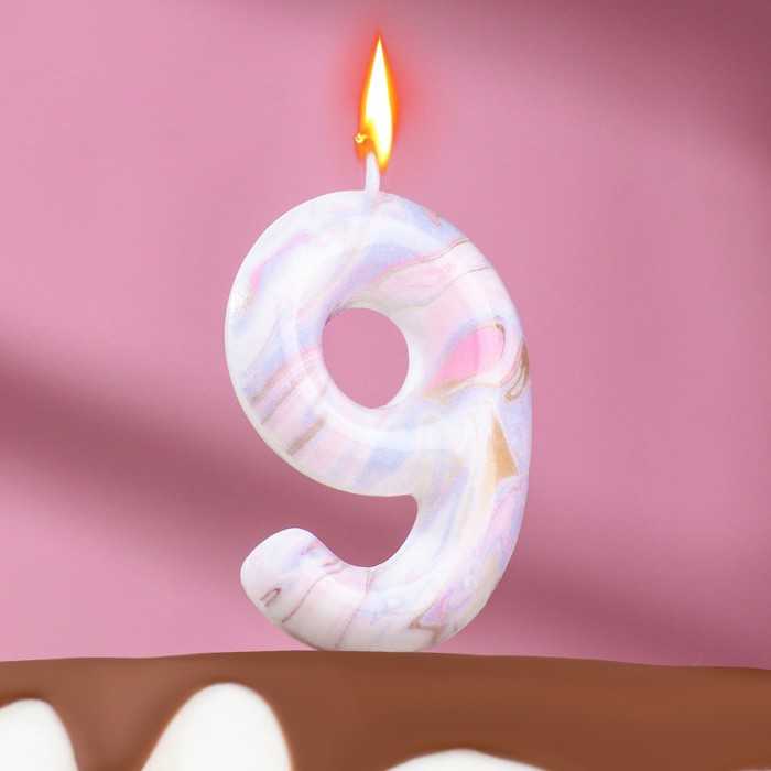 Свеча в торт Белый мрамор, цифра 9, 5,5 см