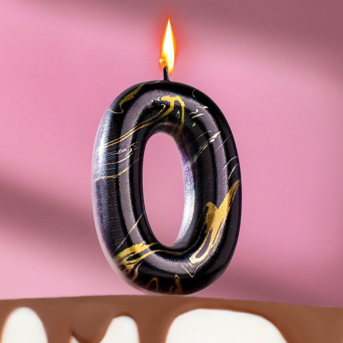 Свеча в торт Черный мрамор, цифра 0, 8 см свеча в торт цифра 0 8×5 см синяя