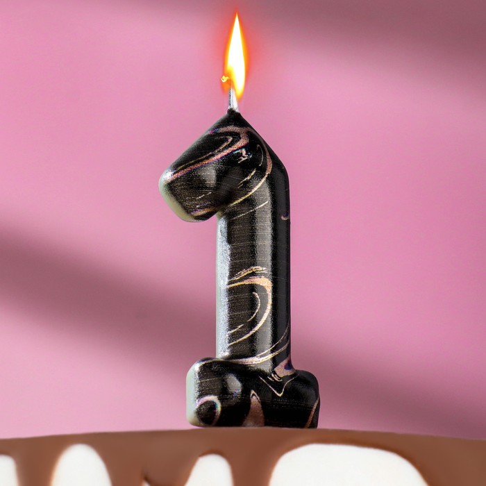 Свеча в торт Черный мрамор, цифра 1, 5,5 см