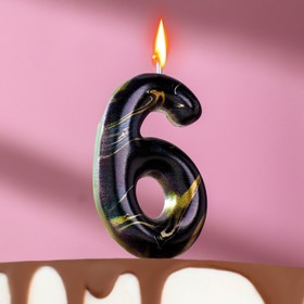 Свеча в торт "Черный мрамор", цифра "6", 8 см