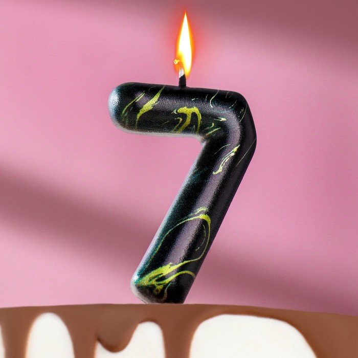 Свеча в торт Черный мрамор, цифра 7, 5,5 см