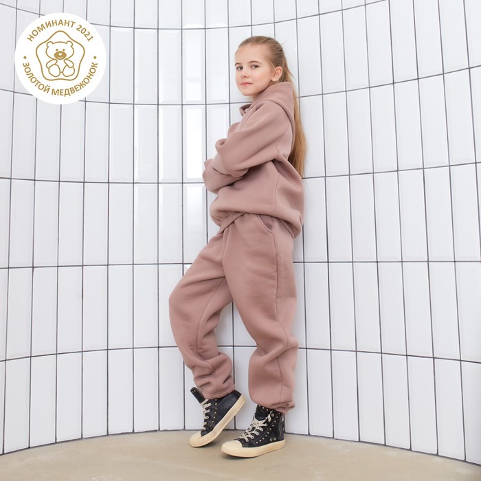 фото Худи для девочки minaku: basic line kids, цвет тёмно-бежевый, рост 134