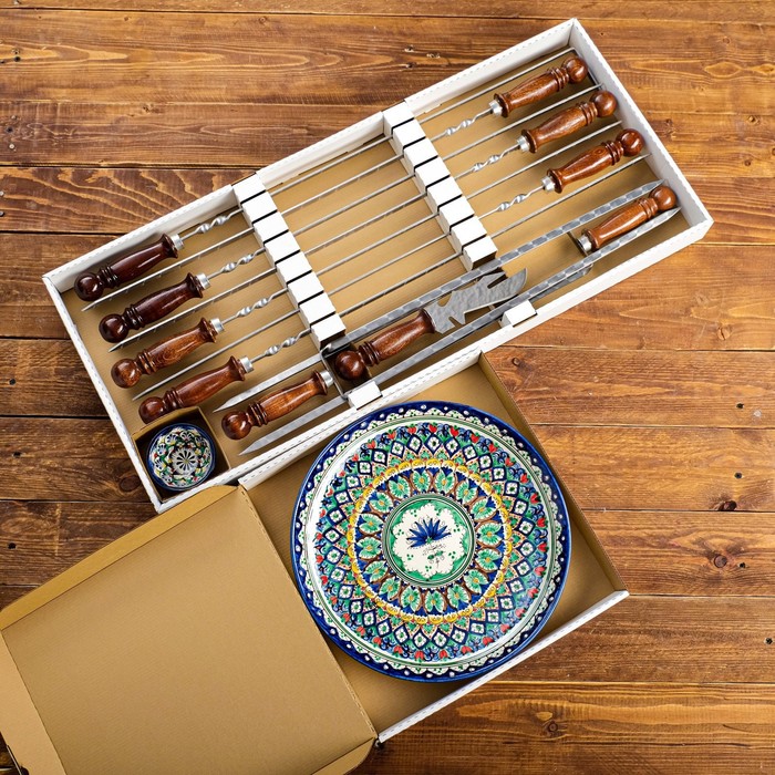Набор с шампурами подарочный Шафран, 12 предметов, в деревянной коробке, шампуры 50см подарочный набор медово ореховый в деревянной коробке