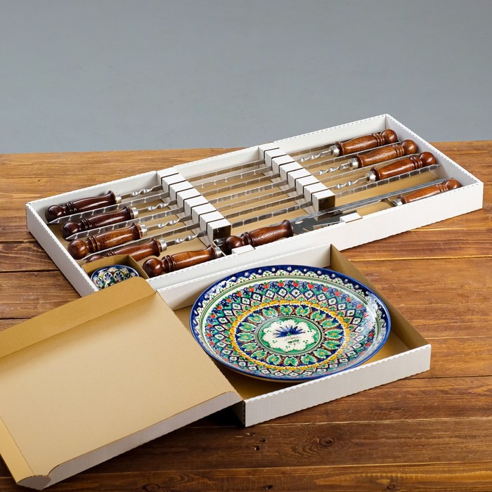 Набор подарочный с узбекскими шампурами 50 см "Термез" 12 предметов, в коробке