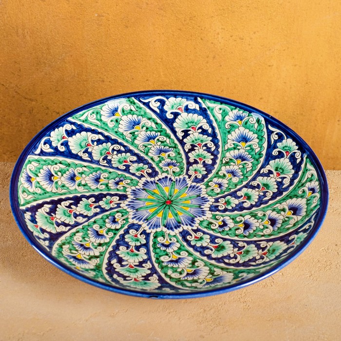 Ляган Риштанская Керамика Цветы, 32 см, синий