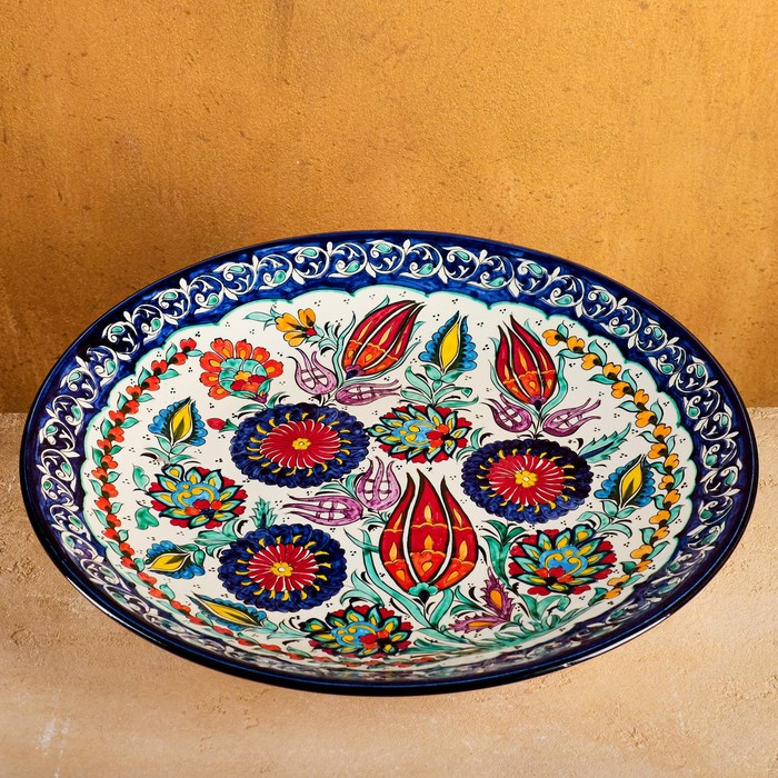 Ляган Риштанская Керамика Цветы, 42 см, синий
