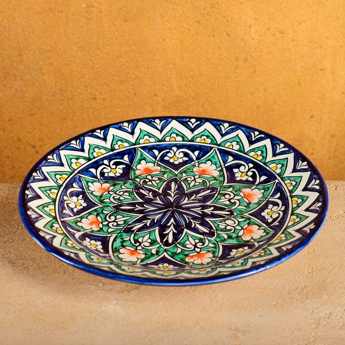 Тарелка Риштанская Керамика Кора Калам, 23 см, синий