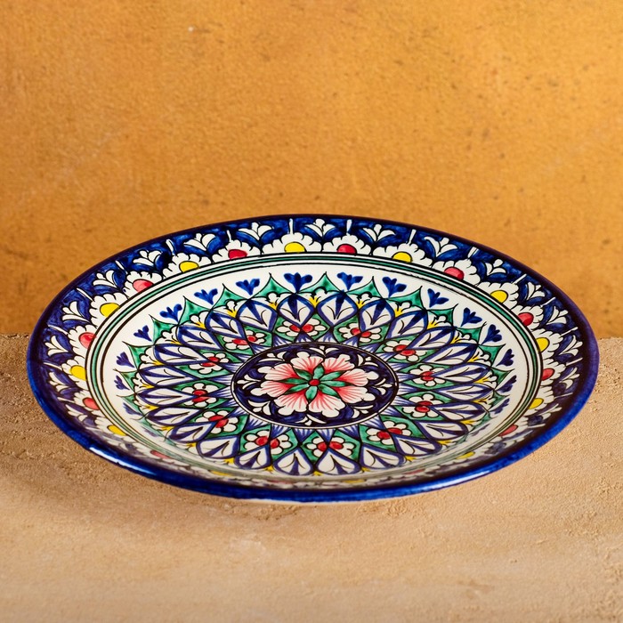 Тарелка Риштанская Керамика Цветы, 23 см, синий