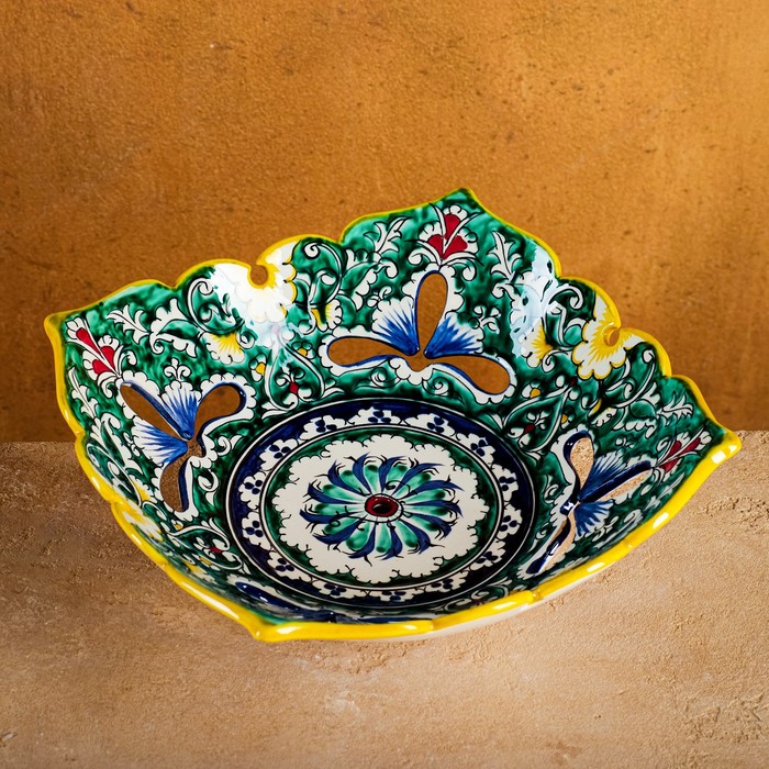Фруктовница Риштанская Керамика Узоры, 25 см, фруктовница риштанская керамика узоры 23 см синяя