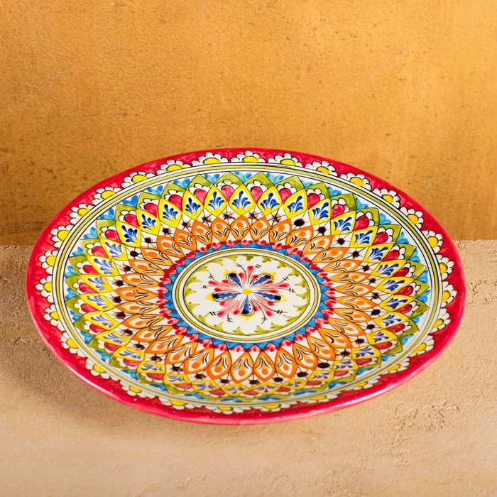 Тарелка Риштанская Керамика Узоры, 28 см, разноцветная микс
