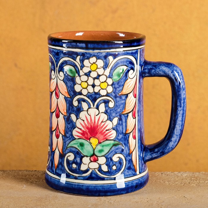 Кружка Риштанская Керамика Цветы, 500 мл, синий