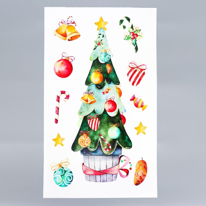 Декоративная наклейка "Праздничная елка" белый фон 30х50 см