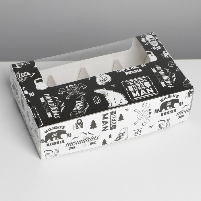 Коробка для эклеров с вкладышами MEN PATTERN, 25,2х15х7 см