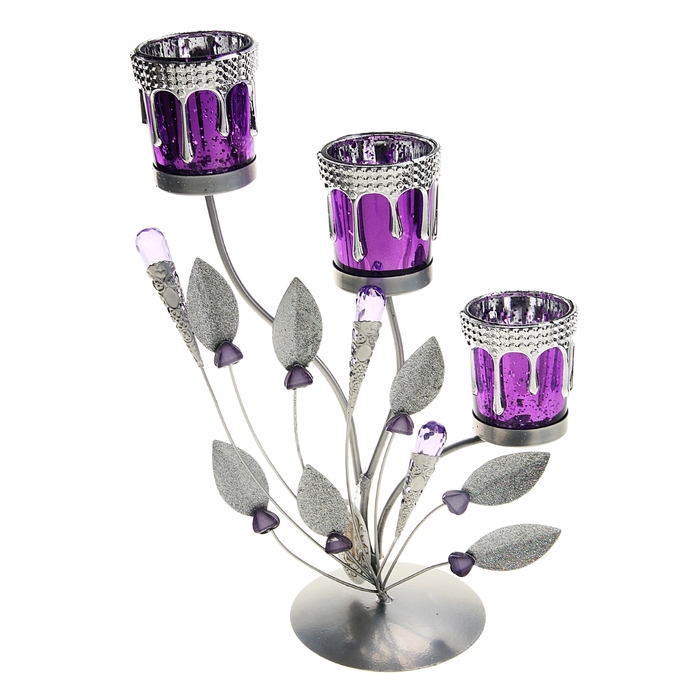 Подсвечник на три свечи "Изысканность", цвет сиреневый