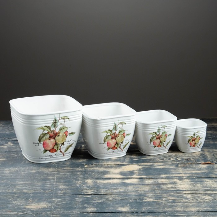 Набор кашпо 4 шт. "Яблочки" квадратное