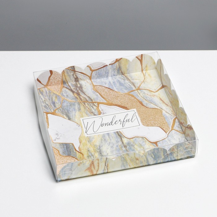 Коробка кондитерская с PVC-крышкой, упаковка, «Камень», 18 х 18 х 3 см