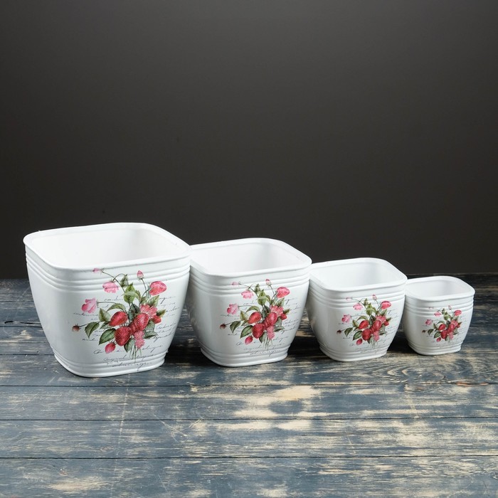 Набор кашпо 4 шт. "Земляника" квадратное