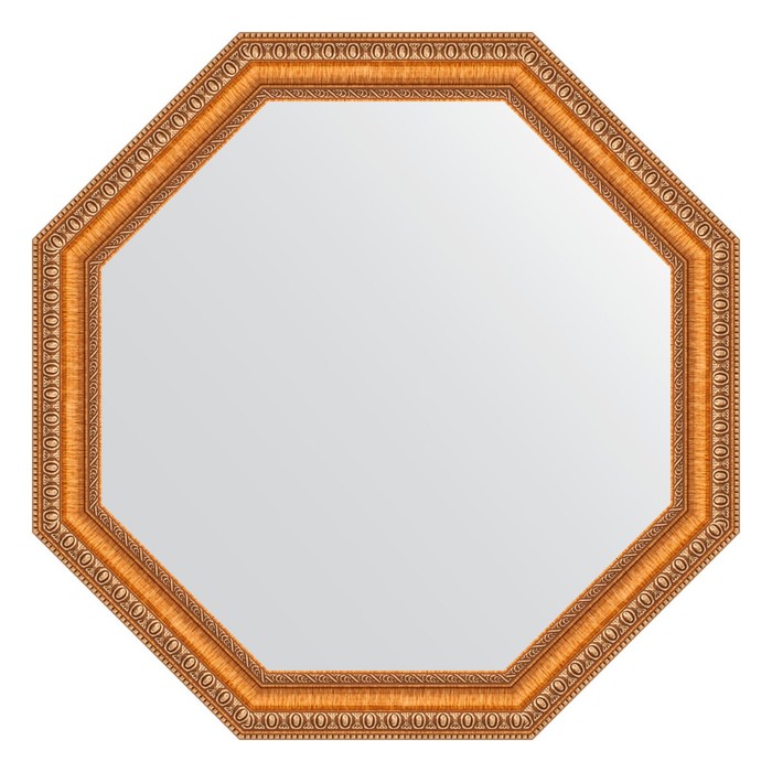 Зеркало в багетной раме, золотые бусы на бронзе 60 мм, 61,6х61,6 см