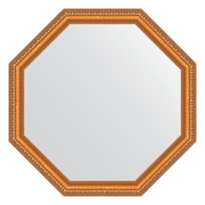 Зеркало в багетной раме, золотые бусы на бронзе 60 мм, 71,6х71,6 см