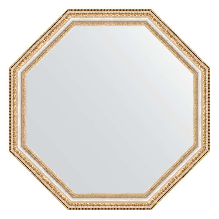 Зеркало в багетной раме, золотые бусы на серебре 60 мм, 71,6х71,6 см