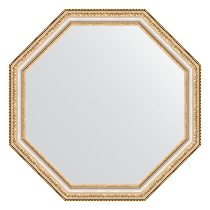Зеркало в багетной раме, золотые бусы на серебре 60 мм, 66x66 см