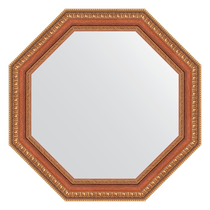 Зеркало в багетной раме, бронзовые бусы на дереве 60 мм, 51,6х51,6 см