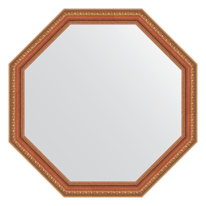 Зеркало в багетной раме, бронзовые бусы на дереве 60 мм, 71,6х71,6 см