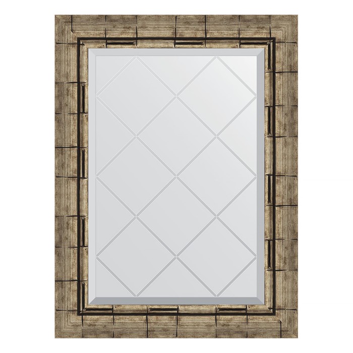 Зеркало с гравировкой в багетной раме, серебряный бамбук 73 мм, 53x71 см