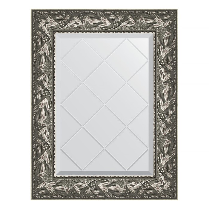 Зеркало с гравировкой в багетной раме, византия серебро 99 мм, 59x76 см