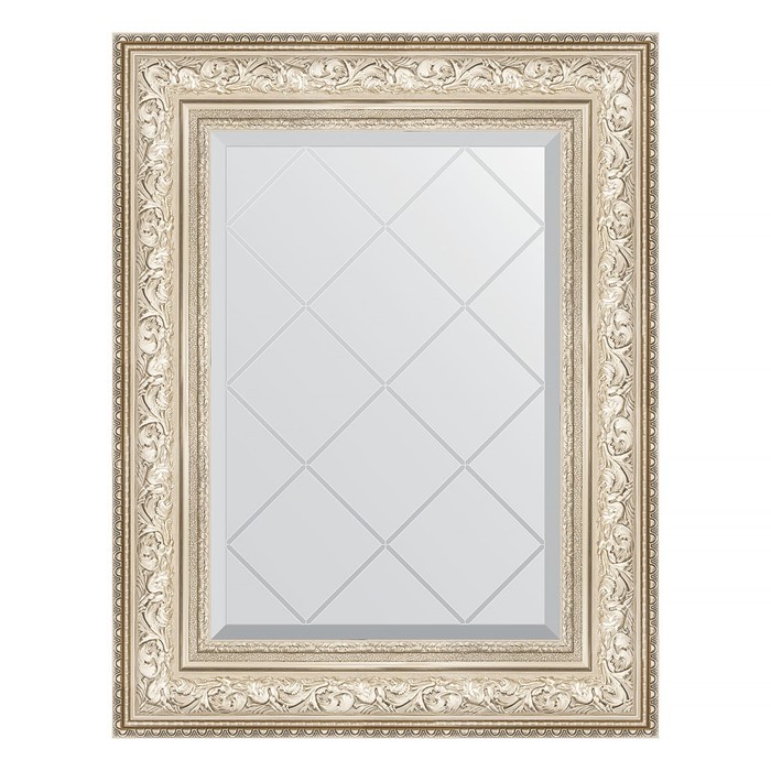 Зеркало с гравировкой в багетной раме, виньетка серебро 109 мм, 60x78 см
