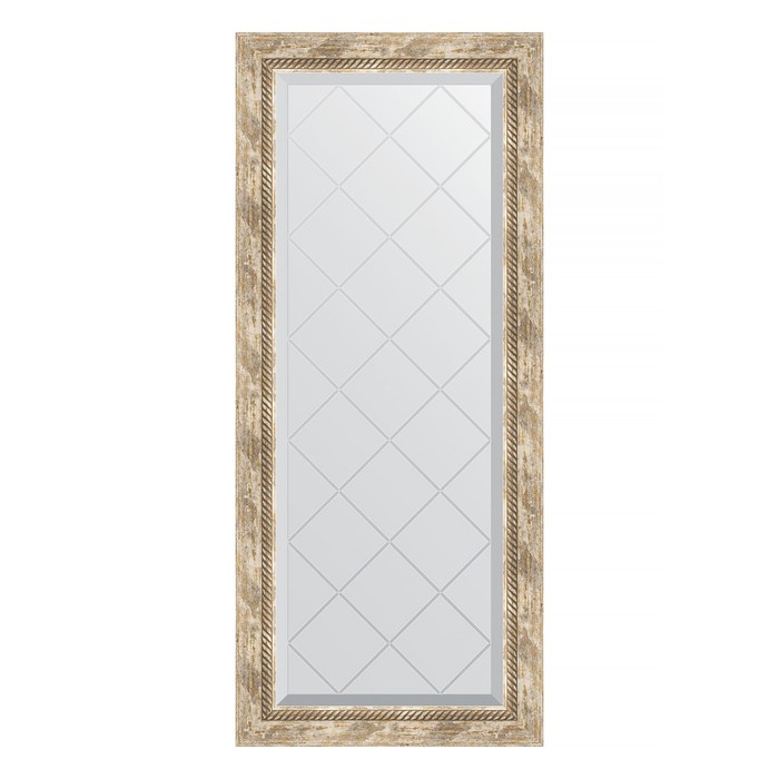 Зеркало с гравировкой в багетной раме, прованс с плетением 70 мм, 53x123 см