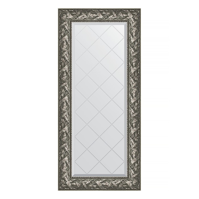Зеркало с гравировкой в багетной раме, византия серебро 99 мм, 59x128 см