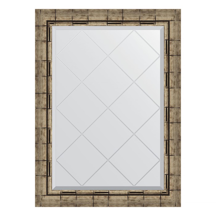 Зеркало с гравировкой в багетной раме, серебряный бамбук 73 мм, 63x86 см