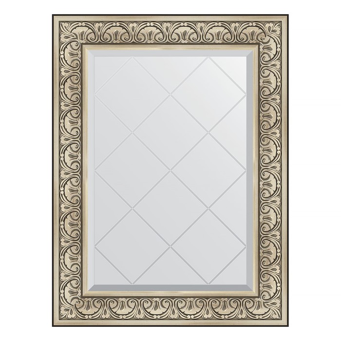 Зеркало с гравировкой в багетной раме, барокко серебро 106 мм, 70x92 см зеркало с гравировкой в багетной раме барокко серебро 106 мм 100x125 см