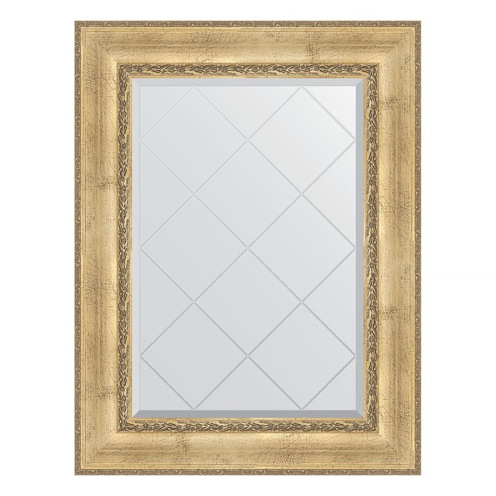 Зеркало с гравировкой в багетной раме, состаренное серебро с орнаментом 120 мм, 72x95 см