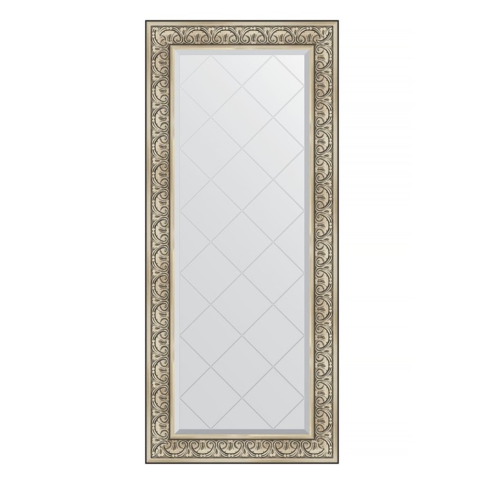 Зеркало с гравировкой в багетной раме, барокко серебро 106 мм, 70x160 см зеркало с гравировкой в багетной раме барокко серебро 106 мм 90x90 см