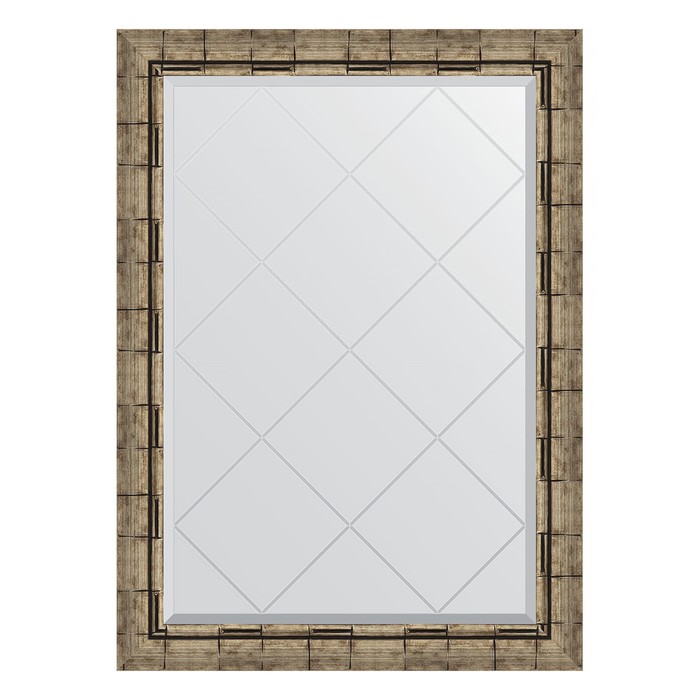 Зеркало с гравировкой в багетной раме, серебряный бамбук 73 мм, 73x101 см