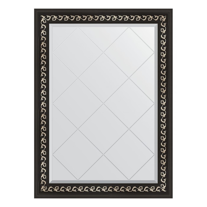Зеркало с гравировкой в багетной раме, черный ардеко 81 мм, 75x102 см