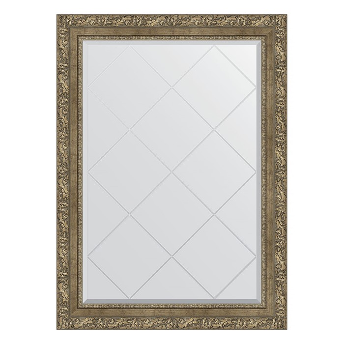Зеркало с гравировкой в багетной раме, виньетка античная латунь 85 мм, 75x102 см